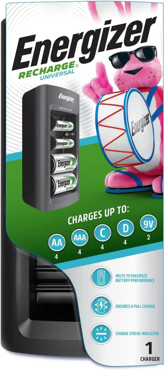 Energizer Recharge Universal Charger for NiMH Rechargeable AA, AAA, C, D, and 9V Batteries