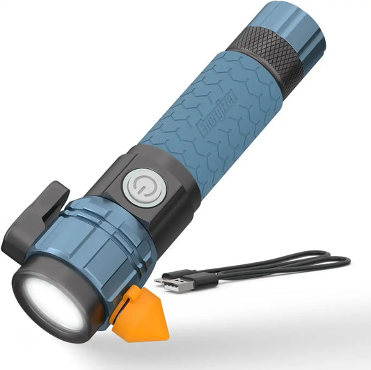 Energizer A-500 Rechargeable Flashlight, Auto Safety Seat Belt Cutter and Glass Breaker, IPX4 Water Resistant, Battery and USB Cable Included