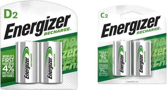 Energizer Rechargeable C and D Batteries, Recharge C and D Battery Precharged Combo Pack, 4 Count