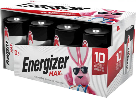 Energizer D Batteries (8 Pack), D Cell Long-Lasting Alkaline Battery, 10-Year Storage