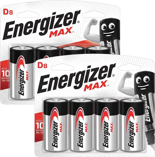 Energizer Max D Batteries, Premium Alkaline D Cell Batteries (8 Battery Count) (Pack of 2)