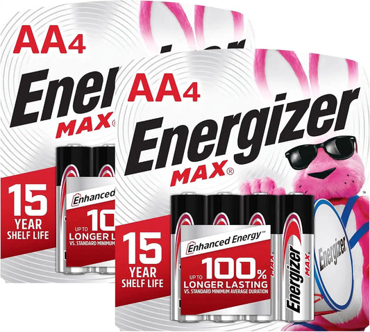 Energizer AA Batteries, MAX Double AA Battery Alkaline, 4 Count (Pack of 2)