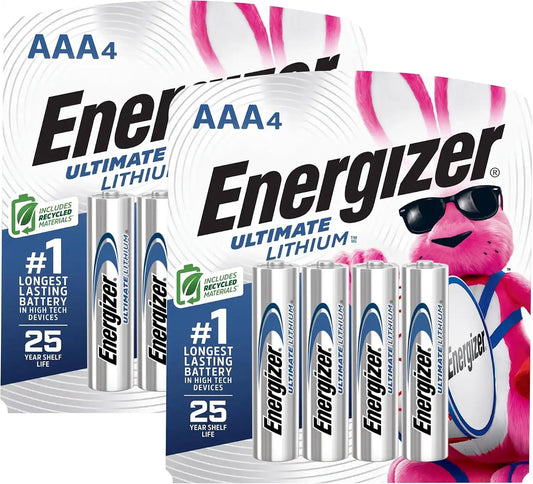 Energizer AAA Batteries, Triple A Lithium, 4 Count (Pack of 2)