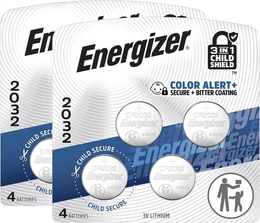 Energizer 2032 Batteries, 3V Lithium Coin Batteries, 4 Count (Pack of 2)